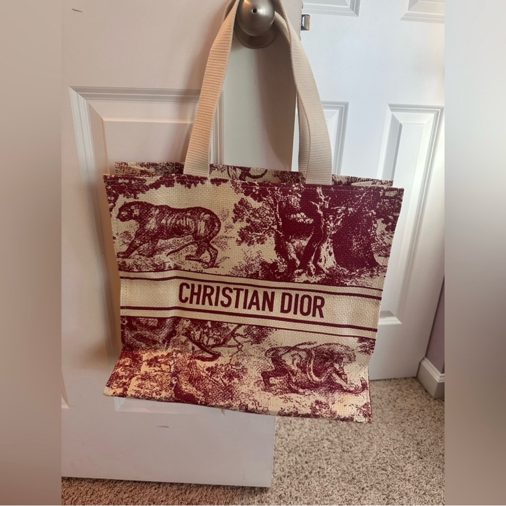 Dior Burgundy and Cream Graphic Tote